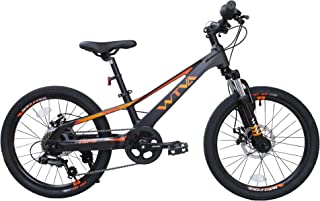 20 Inch Kid Mountain Bike Lightweight Magnesium Alloy Frame 7 Speeds for Boys Girls with Suspension Fork Dual-Disc Brake Bicycles (Black-Orange)