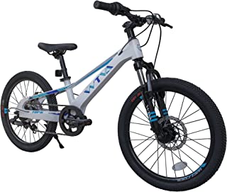 20 Inch Kid Mountain Bike Lightweight Magnesium Alloy Frame 7 Speeds for Boys Girls with Suspension Fork Dual-Disc Brake Bicycles (White-Blue)
