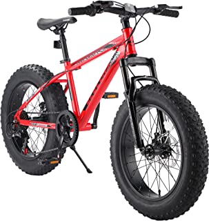 20 Inch Kids Mountain Bike Elecony All-Terrain Fat Tire Trail Bike Shimano 7 Speed Mountain Bicycle with Steel Frame Dual Disc Brake Front Suspension Youth Adult MTB Mountain Multiple Colors