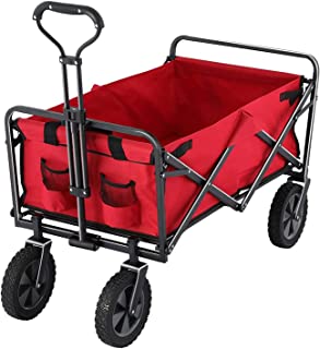 220 lbs Capaticy Folding Wagon, Utility Garden Cart Collapsible with Wheels for Outdoor Camping, Red