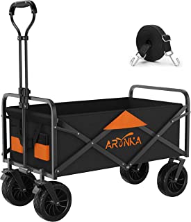 Arvnka Folding Beach Wagon Cart, Heavy Duty Utility Wagon with Brake, Outdoor Collapsible Garden Cart for Camping Shopping Sports Moving, Model 8001
