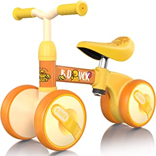Baby Balance Bikes, Toddler First Bike Kids Riding Bicycle Toys No Pedal Infant 4 Wheels Walker for 1 Year Old Boys Girls 9-24 Months Birthday Gift (Orange)