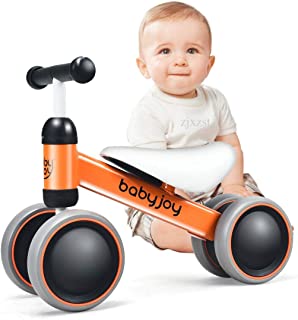 BABY JOY Baby Balance Bikes, Baby Bicycle, Children Walker Toddler Baby Ride Toys for 9-24 Months, Ride-on Toys Gifts Indoor Outdoor for 1 Year Old, No Pedal Infant 4 Wheels Bike (Orange)