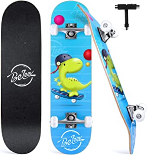 Beleev Skateboards for Beginners, 31 Inch Complete Skateboard for Kids Teens Adults, 7 Layer Canadian Maple Double Kick Deck Concave Cruiser Trick Skateboard