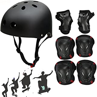 Besmall Adjustable Skateboard Skate Helmet with Protective Gear Knee Pads Elbow Pads Wrist Pads for Youth Outdoor Sports, BMX, Skateboard, Scooter, Bike, Roller, Kids Protective Gear Set