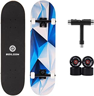 Boilgon 31 inch Complete Skateboards for Beginners | Extra Soft Wheels for Cruising | Extra a Skate Tool to Custom Riding Style