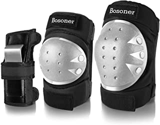 BOSONER Adult/Child Knee Pads Elbow Pads Guards Protective Gear Set for Cycling Bike Skateboarding Inline Roller Skating Bicycle Scooter, Wrist Guards Youth Kids Adults for Multi-Sports Outdoor