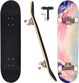 CAPARK Skateboards for Beginners Adults Youths Teens Kids Girls Boys 31 Inch Pro Complete Skate Boards 7 Layer Canadian Maple Double Kick Concave Longboards