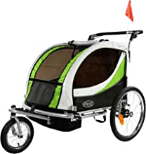 ClevrPlus Deluxe 3-in-1 Double 2 Seat Bicycle Bike Trailer Jogger Stroller for Kids Children | Foldable Collapsible w/Pivot Front Wheel