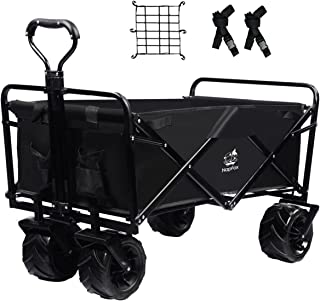 Collapsible Wagon Cart Heavy Duty Foldable Beach Cart with All-Terrain Wheels for Sand with Cargo Net, Straps, Utility Beach Wagon for Sand, Outdoor Sports, Garden Camping