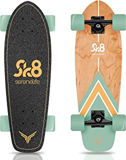 Complete Standard Skateboard Mini Cruiser - 6 Ply Canadian & Bamboo Maple Deck Complete Double Kick Skate Board W/ 5 Aluminum Trucks - for Kids, Teens, Adults - SereneLife (Black)