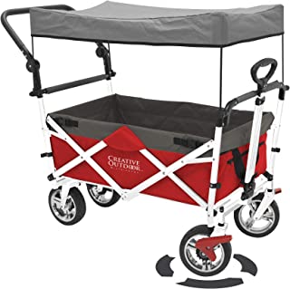 Creative Outdoor Distributor Push Pull Wagon for Kids, Foldable with Sun/Rain Shade (RED)
