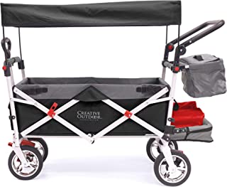 Creative Outdoor Push Pull Collapsible Folding Wagon Cart | Silver Series | Beach Park Garden & Tailgate | Black