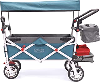 Creative Outdoor Push Pull Collapsible Folding Wagon Cart | Silver Series | Beach Park Garden & Tailgate | Teal