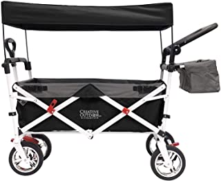 Creative Outdoor Push Pull Folding Wagon for Cargo | Beach Park Garden Sports & Camping | Black with Canopy