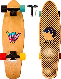 Cruiser Skateboards 27 inch (Muévelo)/ Beginner and Advanced Complete Skateboard Suited for Kids, Teens & Adults/ Boys & Girls Board/ Nickel Board/ Mini Longboard Carver Wood Maple