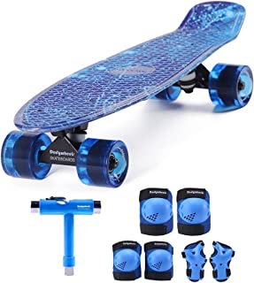 Dadywheels Kids Skateboard for Beginners, 22 inch Mini Cruiser Board + Protective Gear + Skateboard Backpack + Skate Tool + Carry Bag