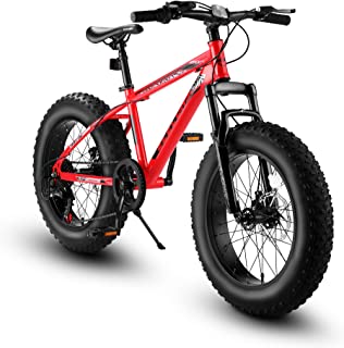 Elecony 20 Fat Tire Kids Bike for Boys, Girls Mountain Bikes 7-Speed with Mechanical Disc Brakes Front Suspension All Terrain Mountain Winter Snow Biccycles in Black, Red, Green