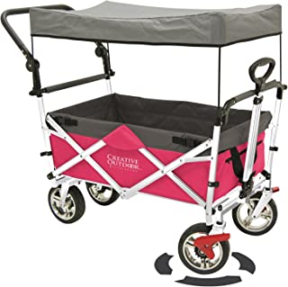 Folding Wagon for Kids, Beach, Foldable Canopy with Sun/Rain Shade (Hot Pink)