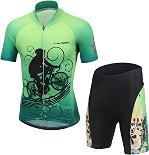 FREE FISHER Cycling Jersey Kids,Short Sleeve Cartoon Road Mountain Bike Jersey Set/Top/Short for Girls Boys Breathable