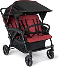 Gaggle Odyssey 4 Seat Quad Stroller with UV-Protecting Stroller Canopy and Bench Seats, 5 Point Harness for Added Safety, Foot Brake, Shock Absorbing All Terrain Tubeless Wheels (Red/Black)