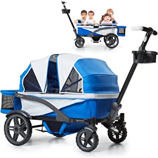 Gladly Family Anthem 4 Quad Wagon Stroller, All-Terrain Collapsible Wagon with Canopy for Kids, 4 Seater (Electric Silver)