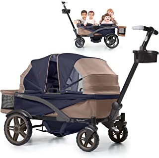 Gladly Family Anthem 4 Quad Wagon Stroller, All-Terrain Collapsible Wagon with Canopy for Kids, 4 Seater (Sand & Sea)