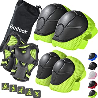 Gudook Knee Pads for Kids : Knee and Elbow Pads Wrist Guards 3 in 1 Kids Protective Gear Set for Skateboarding BMX Inline Roller Skating Cycling Bike Rollerblading Scooter Riding Sports Kids Knee Pads