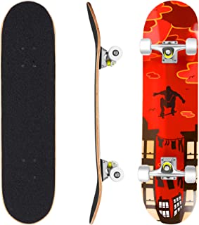 Hikole Skateboard - 31 x 8 Complete PRO Skateboard - Double Kick 7 Layer Canadian Maple Wood Adult Tricks Skate Board for Beginner, Birthday Gift for Kids Boys Girls 5 Up Years Old