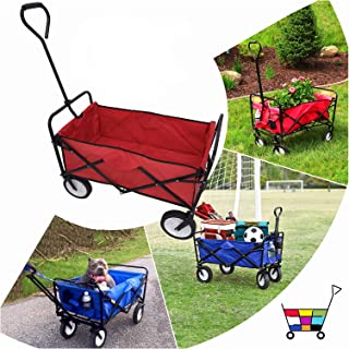 HTTMT- Red Multifunction Folding Wagon Cart Outdoor Portable Wheels for Utility,Camping,Grocery,Shopping,Kid Carry,Picnic,Beach,Garden [P/N: ET-TOOL038-RED]
