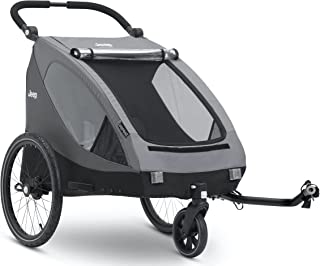 Jeep Everest 2-in-1 Child Bike Trailer and Stroller for 2 Kids by Delta Children | 2-Seater Lightweight Multisport Trailer with Converts to Jogging Stroller | Compact Fold for Travel and Storage, Grey