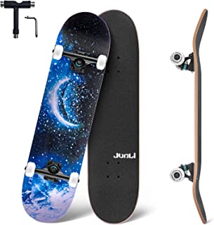 Junli Skateboards for Beginners, 32 Inch Skateboards for Adults Teens Kids Girls and Boys, 8 Layer Canadian Maple Complete Standard Skateboards, Double Kick Concave Skate Board and Tricks Skateboards