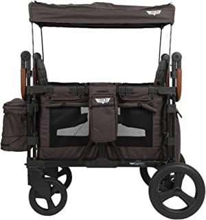 Keenz XC+ Luxury 4 Seater Stroller Wagon – Push Pull Folding Wagon Stroller – Collapsible Quad Kids Wagon with Seats and Harnesses – Folding Stroller Cart with Canopy for 6m+ Babies – Charcoal Black