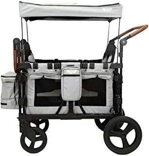 Keenz XC Luxury Kids Stroller Wagon for 2 High Back Removeable Seats 5-Point Safety Harnesses, Push/Pull, Snack Tray, Storage, UV Protected Canopy System & Blackout Panels, Smoke Grey