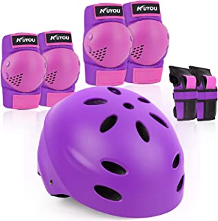 Kids Protective Gear Set,Roller Skating Skateboard BMX Scooter Cycling Protective Gear Pads (Knee Pads+Elbow Pads+Wrist Pads+ Helmet)