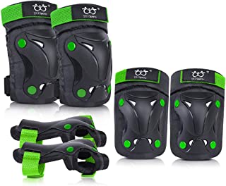 Kids/Youth knee and Elbow Pads with Wrist Guards Protective Gear Set for Skating Skateboarding Cycling Biking Scooter and Multi Sports (Black/Green, Medium (8-14 years))