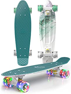 M Merkapa 22 Inch Complete Mini Cruiser Skateboard with Colorful LED Light Up Wheels for Beginners Youths Boys Kids