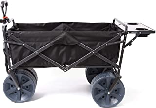 Mac Sports Heavy Duty Collapsible Folding All Terrain Utility Wagon Beach Cart Attached Mini Table - Black
