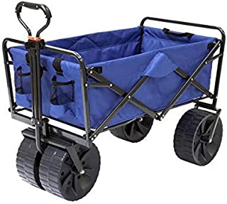 Mac Sports Heavy Duty Steel Frame Collapsible Folding 150 Pound Capacity Outdoor Beach Garden Utility Wagon Cart with 4 All Terrain Wheels, Blue/Black