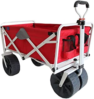 Mac Sports Heavy Duty Steel Frame Collapsible Folding 150 Pound Capacity Outdoor Beach Garden Utility Wagon Cart with 4 All Terrain Wheels, Red/Grey