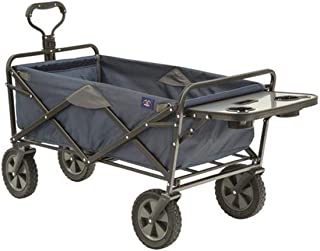 Mac Sports Heavy Duty Steel Frame Collapsible Folding 150 Pound Capacity Outdoor Garden Utility Wagon Yard Cart with Table and Cup Holders, Navy