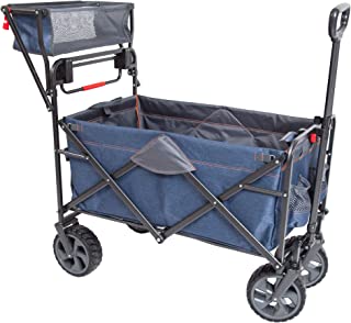 MacSports WPP-100 Utility Wagon Outdoor Heavy Duty Folding Cart Push Pull Collapsible with All Terrain Wheels and Handle Portable Lightweight Adjustable Folded Cart Landscape Wagon