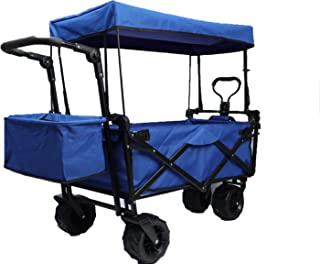 maliron Collapsible Folding Outdoor Beach Wagon with Cup Holders for Camping, Concerts, Sporting Events, The Beach (Blue-G)