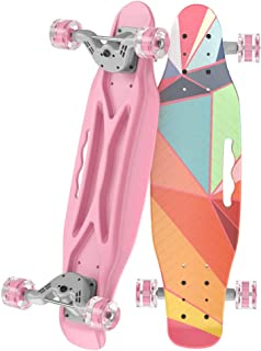 OLEIO Mini Cruiser Skateboard, 23.2 Inches Plastic Mini Classic Skateboard,with Bendable Deck and Smooth Colorful PU Wheels,Cruiser Board for Kids Boys Girls Youth Beginners
