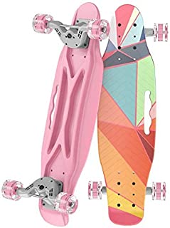 PASBAS Skateboard in Plastic Colourful Plastic Skateboards for Pros, Beginners, Kids & Adults Flexible Deck & Smooth PU Wheels Skateboard for Kids Outdoor Sports 6.2 x 23.2 Pink