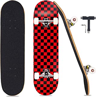 Pwigs Pretty&Popular Pro Complete Skateboards for Beginners Adults Youths Teens Kids Girls Boys 31x8 Skate Boards Canadian Maple Double Kick Concave Longboards with T Tools