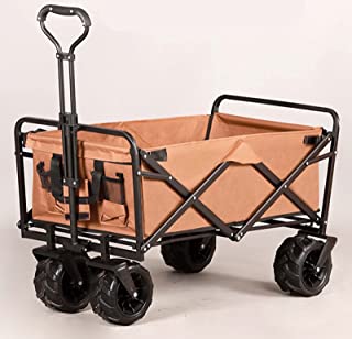 QDY -Multifunction Folding Wagon Cart Outdoor Portable Wheels for Utility,Camping,Grocery,Shopping,Kid Carry,Picnic,Beach,Garden,4 Brown