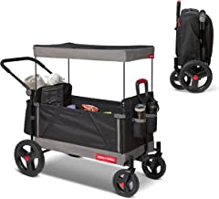 Radio Flyer Trav-ler Stroll N Wagon, Black Push Wagon with Canopy, Storage Bag, and Cupholders, for Ages 1+ Years