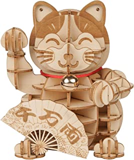 Rolife 3D Wooden Puzzle Lucky Cat -72pcs Japanese Maneki Neko Welcome Display Greeting for Blessing Good Fortune - Building Toys Gift for Kids/Grown-ups(Plutus Cat)