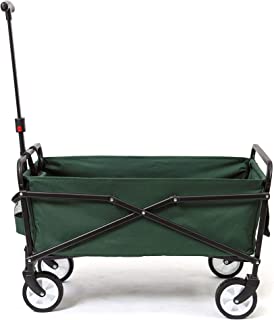 Seina Heavy Duty Steel Compact Collapsible Folding Outdoor Portable Utility Cart Wagon with All Terrain Rubber Wheels and 150 Pound Capacity, Green